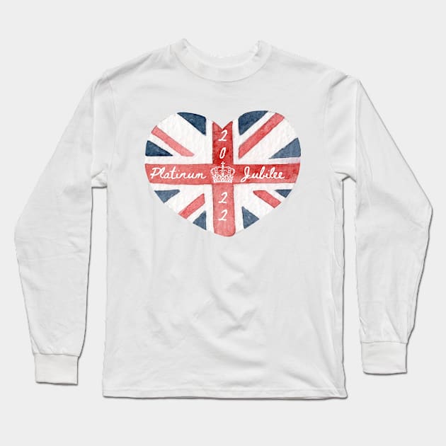 Platinum Jubilee 2022 British flag heart Long Sleeve T-Shirt by Katebi Designs